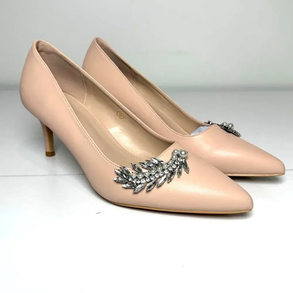 Rhinestone Beige Heels Womens 9 NWOB